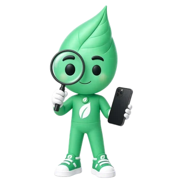 Minty checking a phone with a magnifying glass