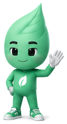 Minty, the ReMint leaf mascot, waving a welcome
